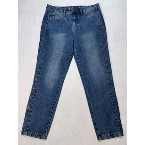 Cotton On The Boyfriend Jeans Grommet Detail Blue Denim‎ Sz 6 Wide Leg 1991